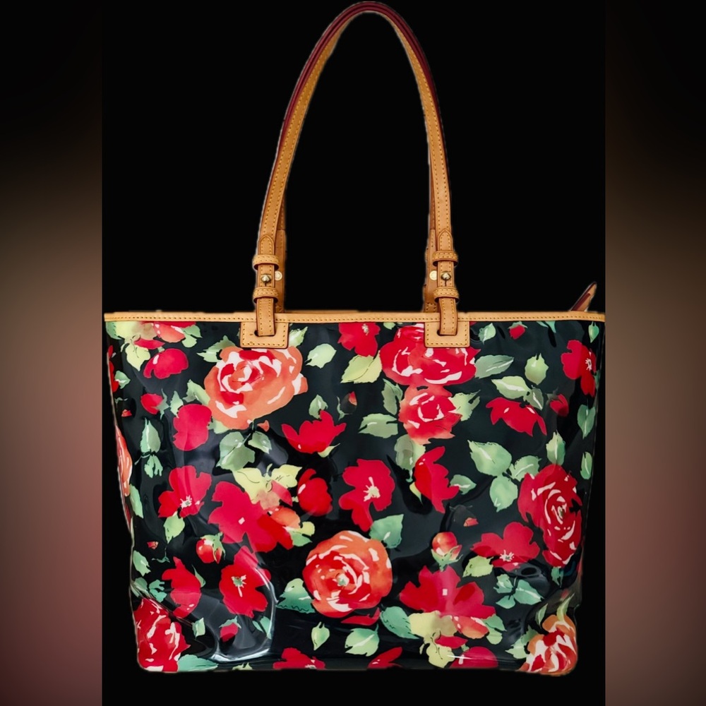 Dooney & Bourke Rose Garden Bloom PVC Tote Purse - Black Floral K9436574 NWOT - Picture 2 of 9